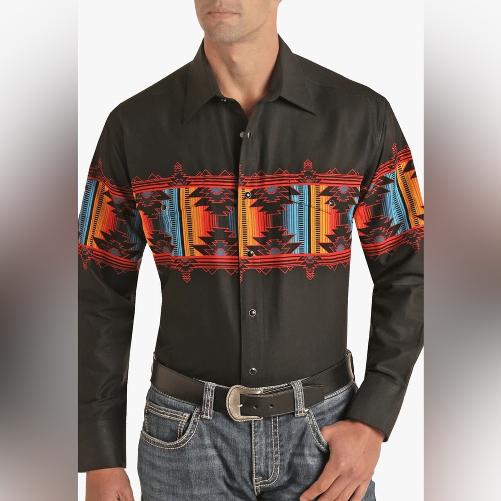 Panhandle Western Snap Button Shirt Cowboy Aztec Southwestern Rodeo Ranch S